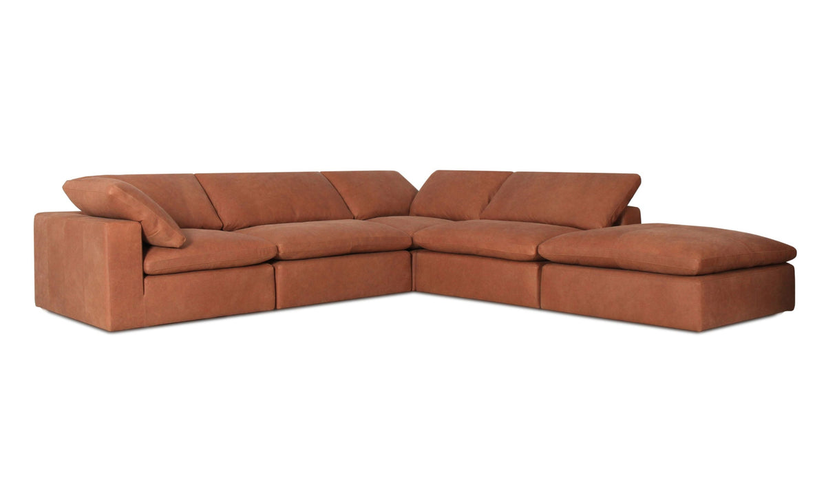 Cloud Classic Leather 5-Piece Modular Sofa with Ottoman in Nubuck Leather