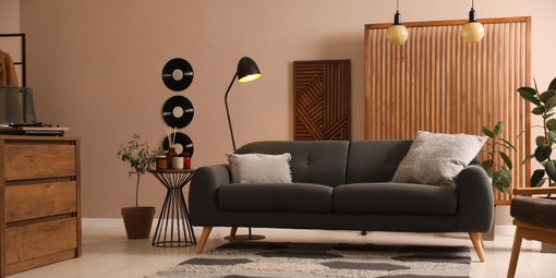 Living Room with Black Sofa