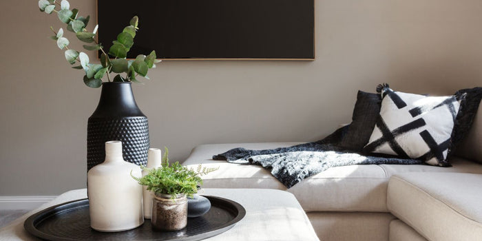 Living Room with Black and White decoration