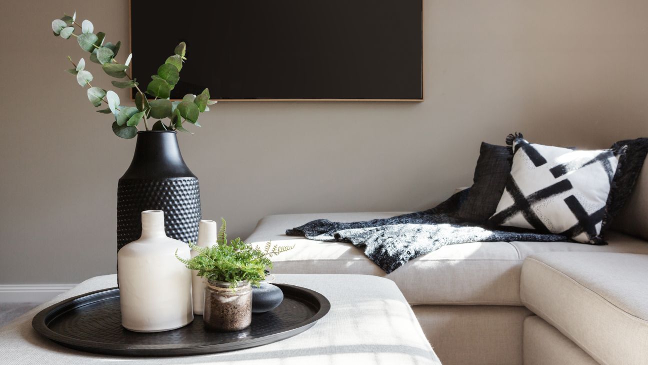 Living Room with Black and White decoration