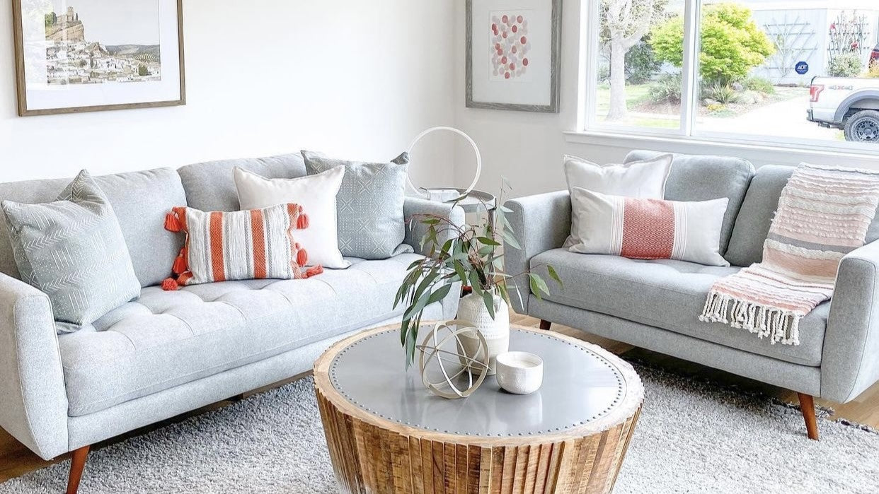 Modern Scandinavian Living Room with Colorful Cushions