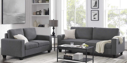 Monochrome Living Room with Preston 3 Seater + 2 Seater Sofa Grey