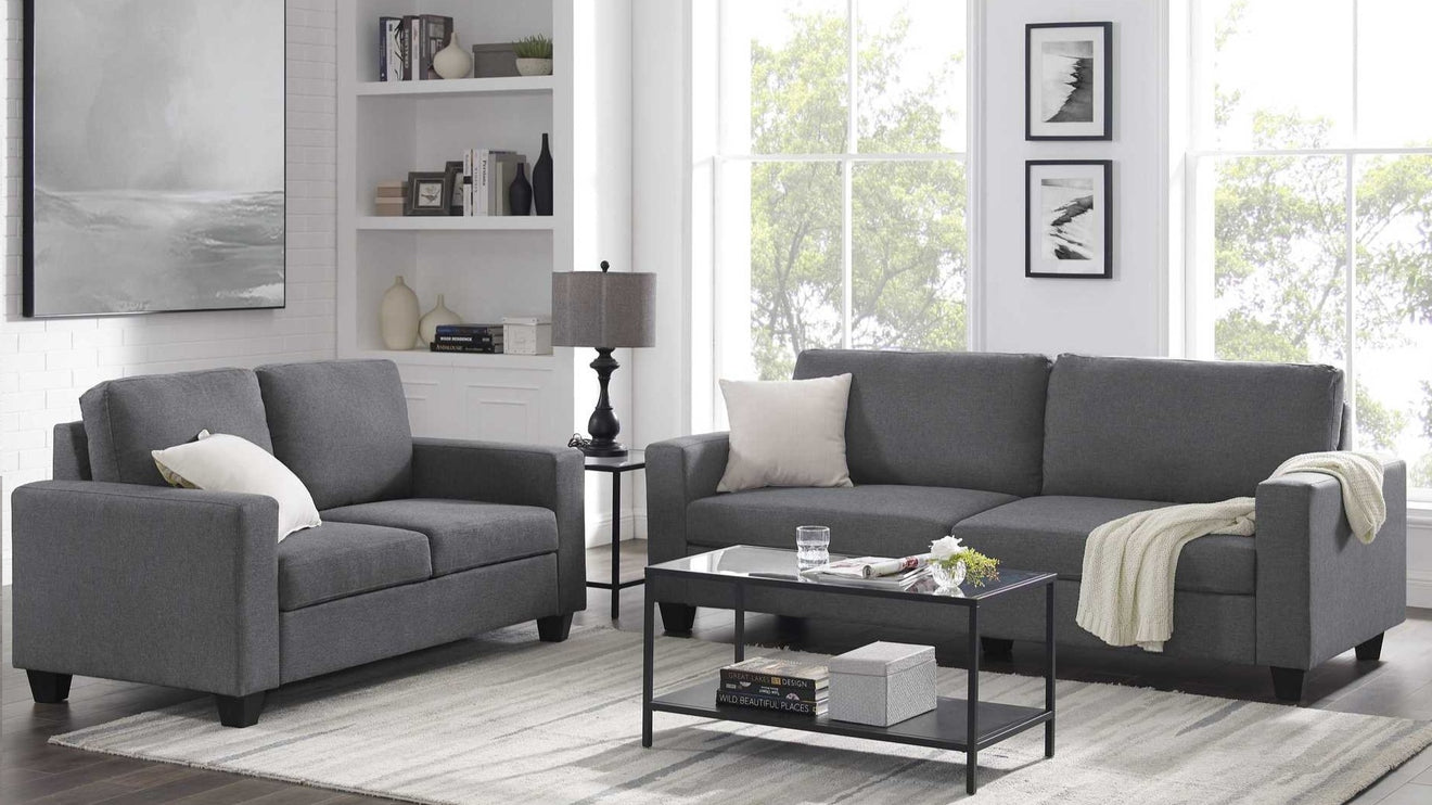 Monochrome Living Room with Preston 3 Seater + 2 Seater Sofa Grey