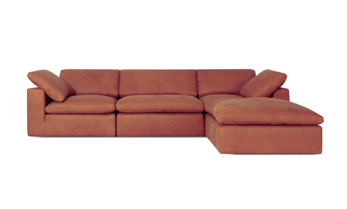 Cloud Classic Leather 4-Piece Modular Sofa with Ottoman in Nubuck Leather