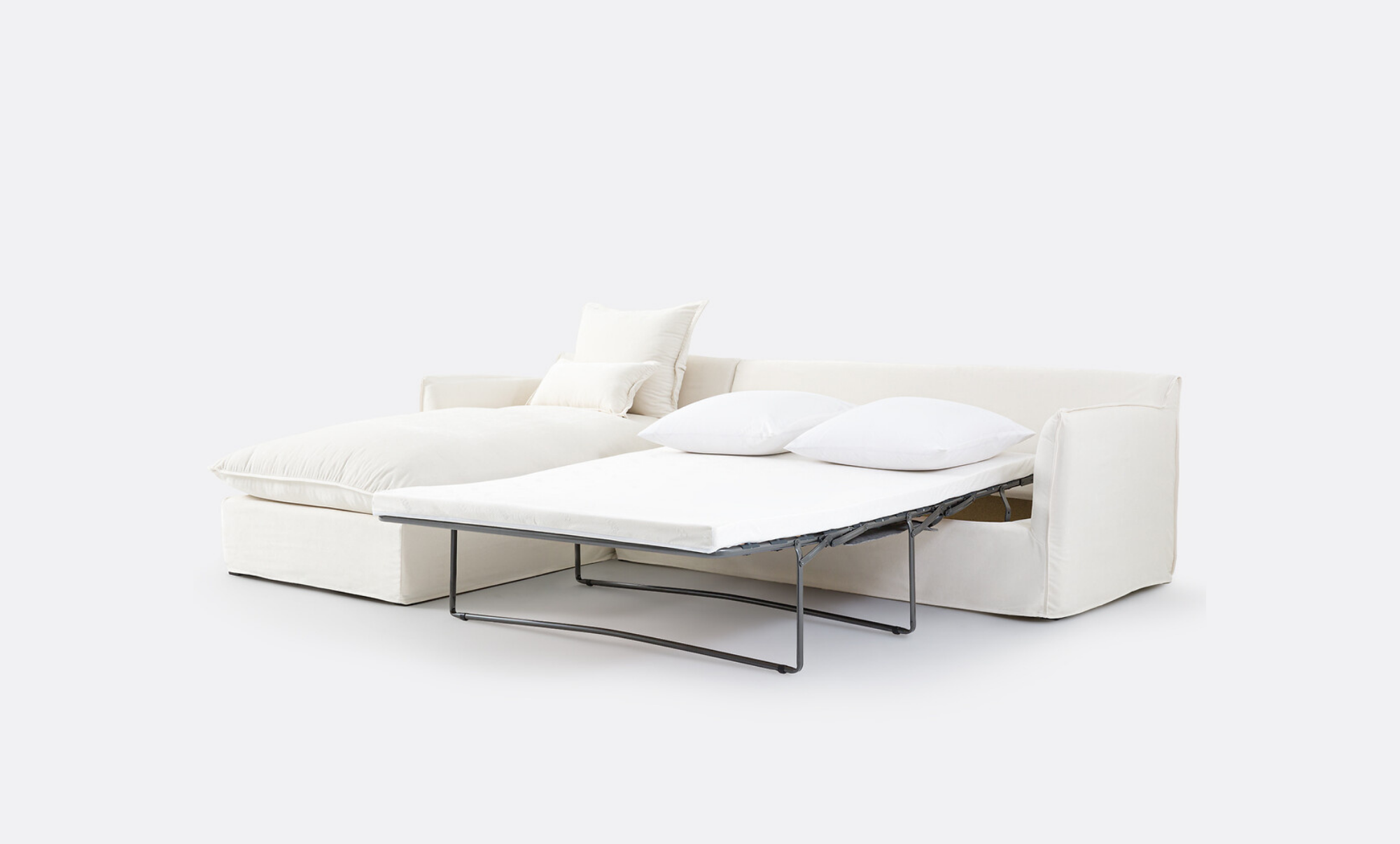 Coastal | Linen Style Slipcovered 4 Seater Sofa Bed Chaise