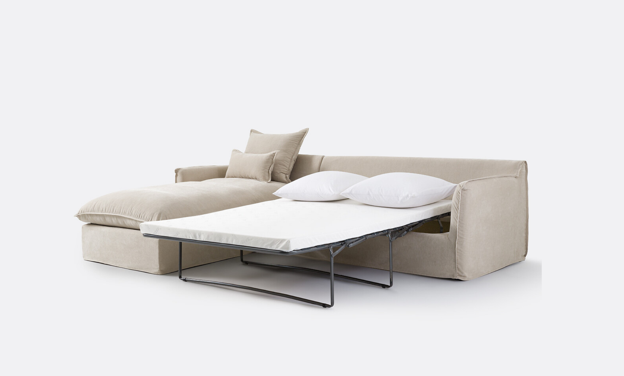 Coastal | Linen Style Slipcovered 4 Seater Sofa Bed Chaise