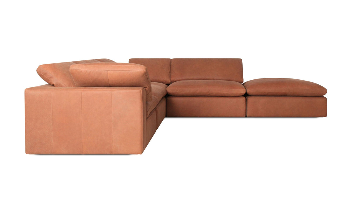 Cloud Classic Leather 5-Piece Modular Sofa with Ottoman in Nubuck Leather, alternate view