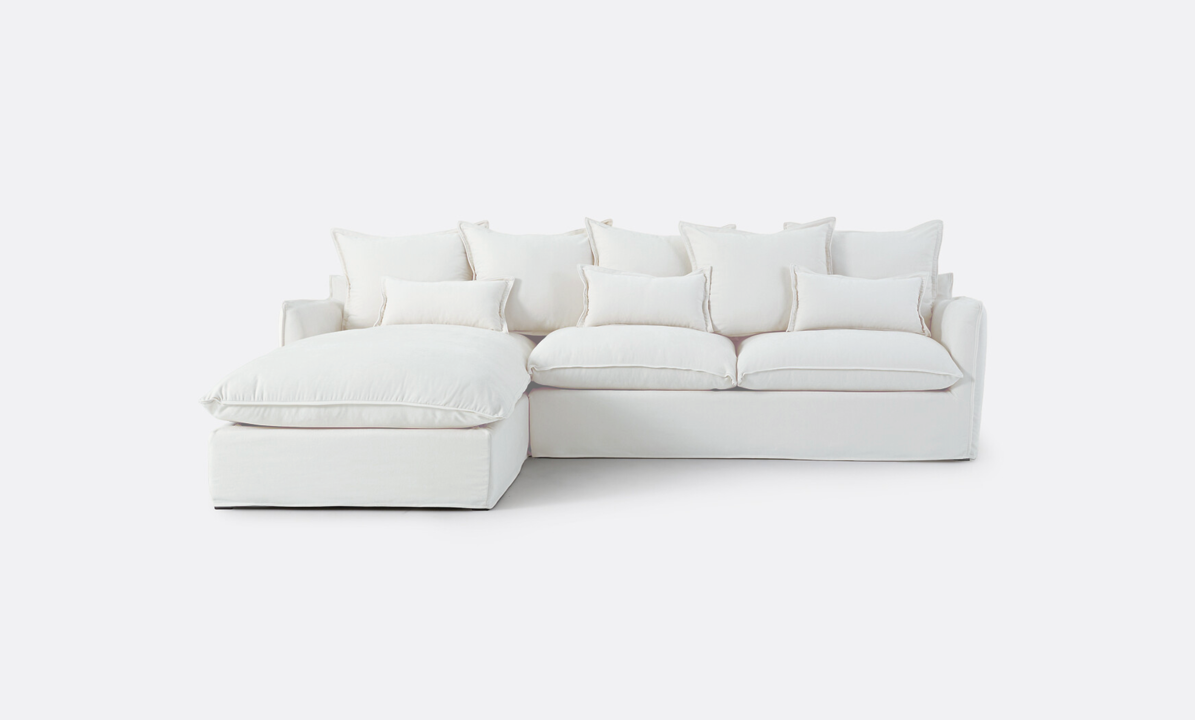 Coastal | Linen Style Slipcovered Feather 3 Seater Reversible Chaise Seater Sofa