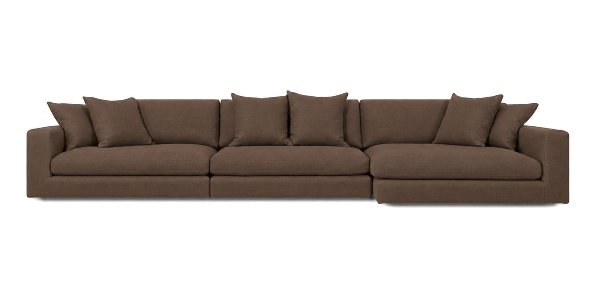 Cloud Cove 3-Piece Chaise Sofa in Chocolate Brown — Left Arm + Armless + Right Chaise