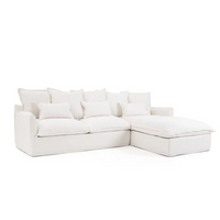 Coastal | Linen Style Slipcovered Feather 3 Seater Reversible Chaise Seater Sofa