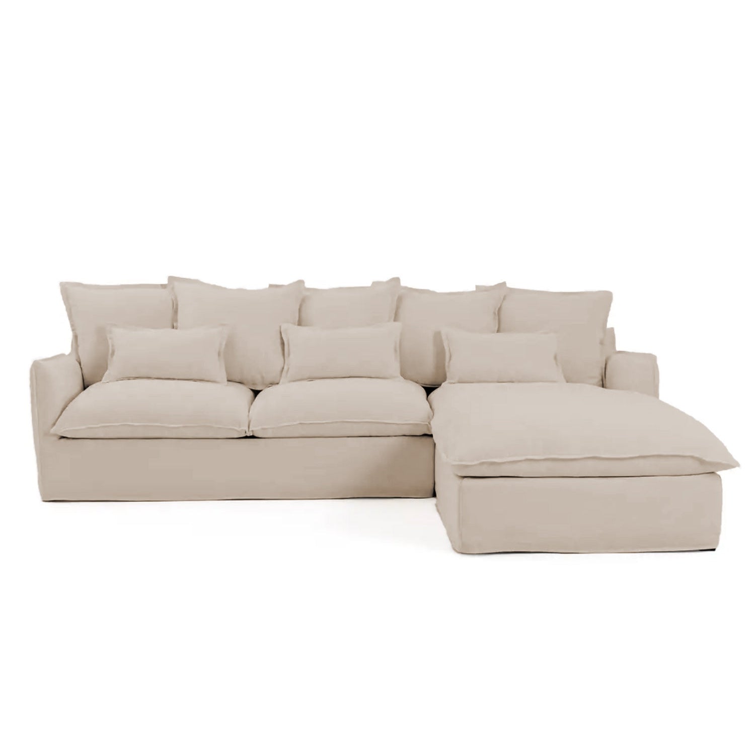 Coastal | Linen Style Slipcovered Feather 3 Seater Reversible Chaise Seater Sofa