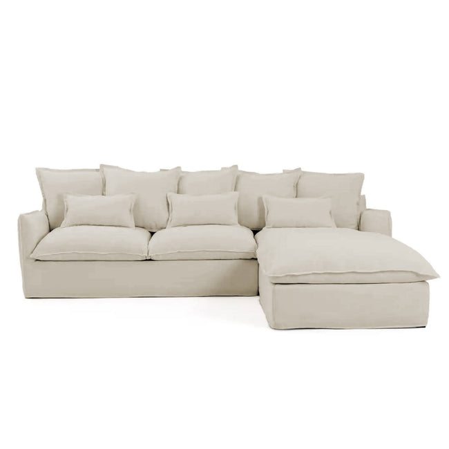 Coastal | Linen Style Slipcovered Feather 3 Seater Reversible Chaise Seater Sofa